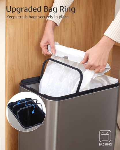 13 Gallon Smart Sensor Trash Can – 50L, Touchless, Butterfly Lid, Stainless Steel, USB Rechargeable, Soft-Close Kitchen Bin