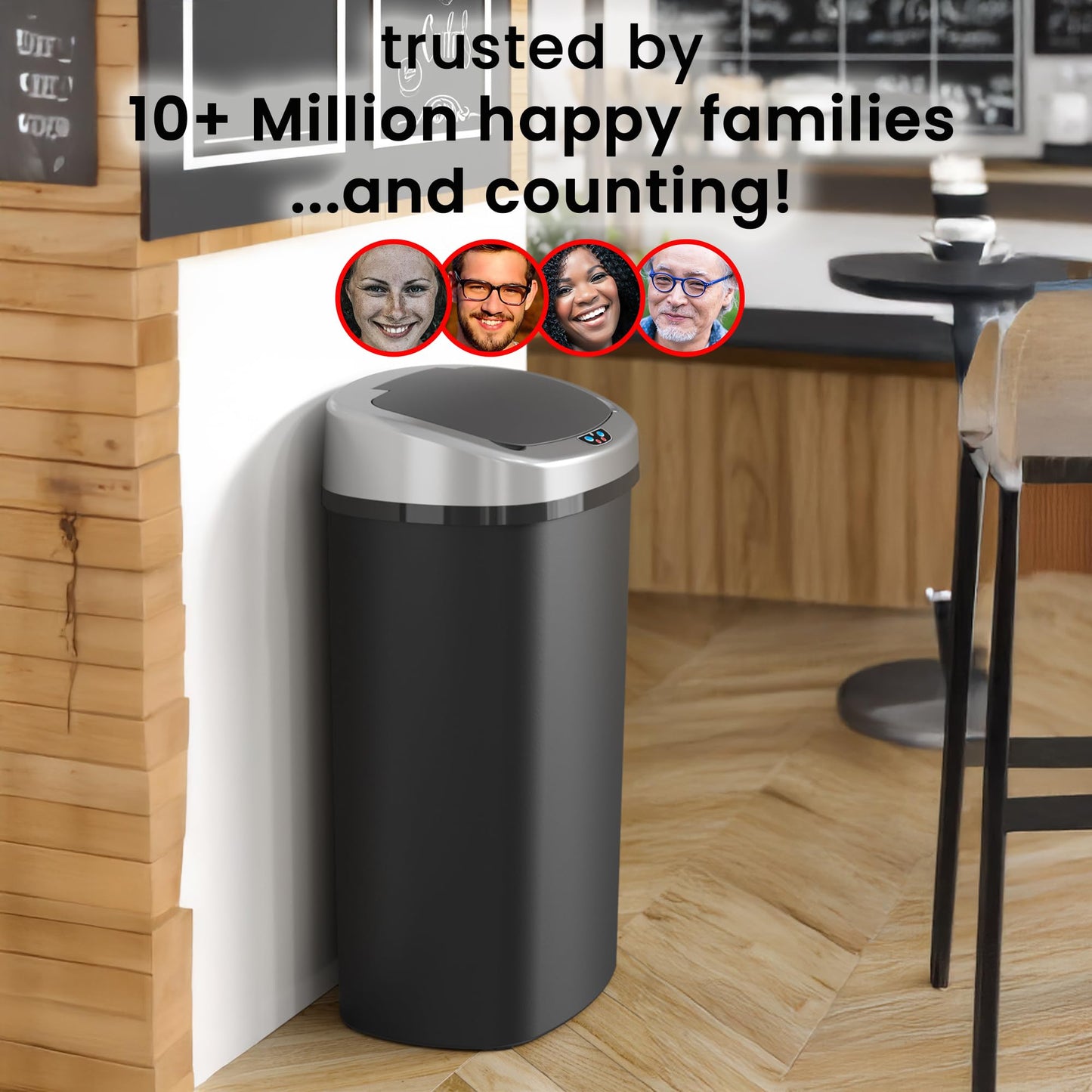 50L Smart Sensor Trash Can – Touchless Motion Lid, 13 Gallon Equivalent, Odor Control, Dent-Resistant Plastic, Battery Powered, Kitchen Office Bin