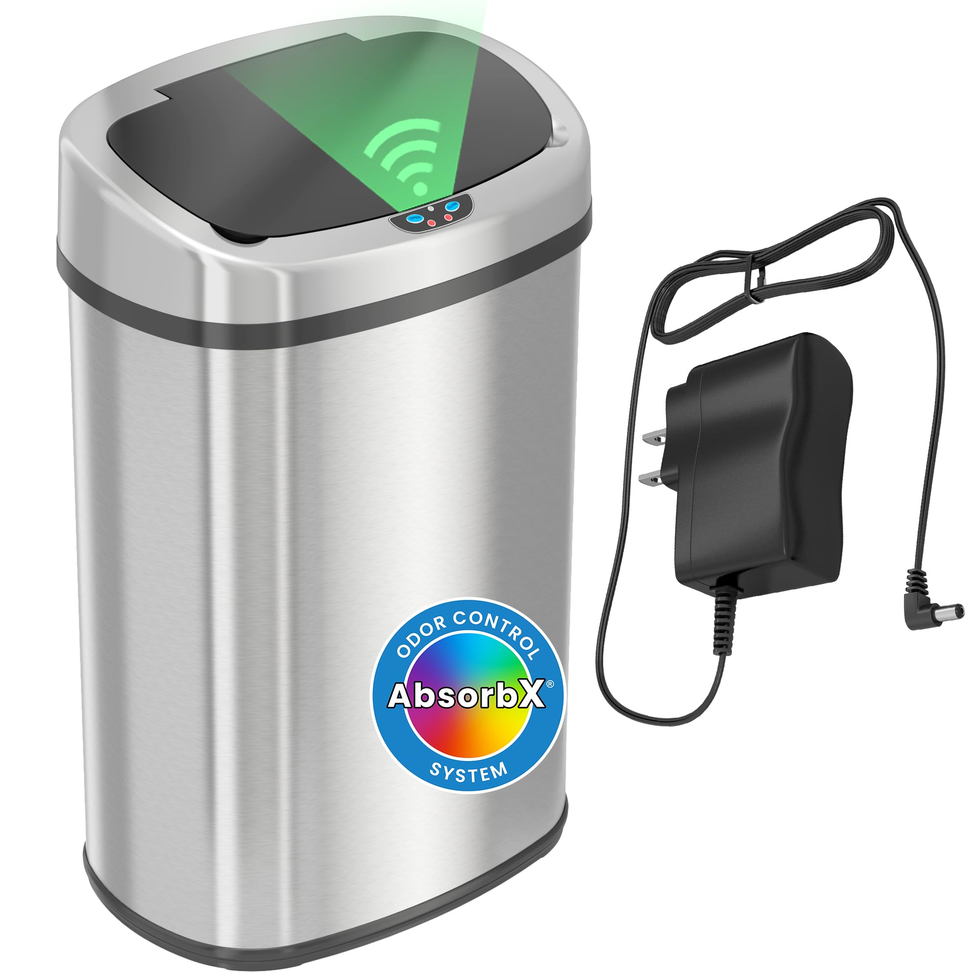 13 Gallon Oval Smart Sensor Trash Can – 50L, Odor Filter, Stainless Steel, Motion Sensor, Soft-Close Lid, Fingerprint Resistant