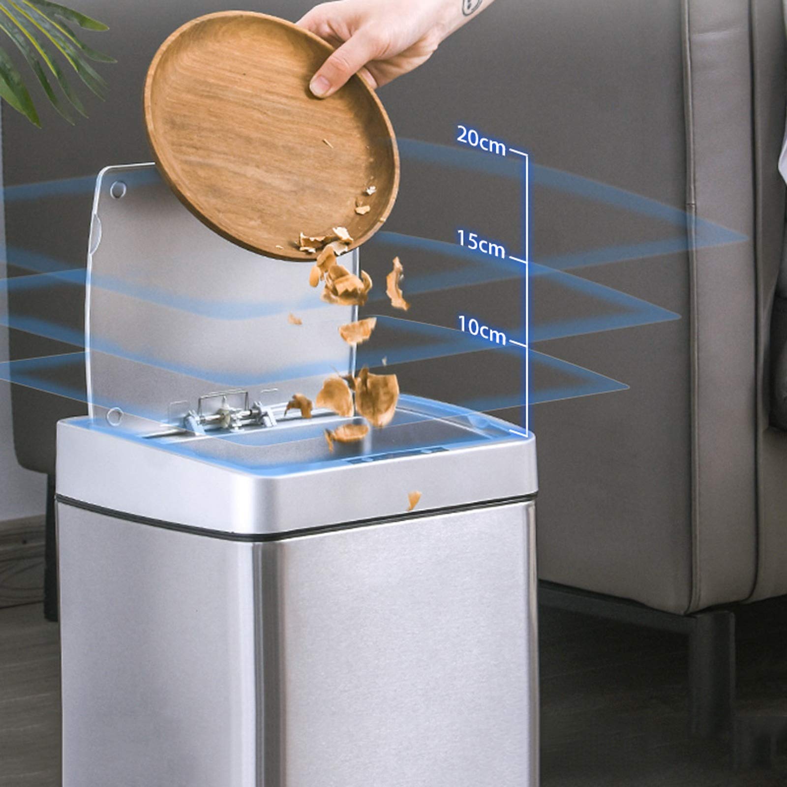 Smart Induction Trash Can with Lid, Large Capacity Kitchen & Living Room Waste Bin