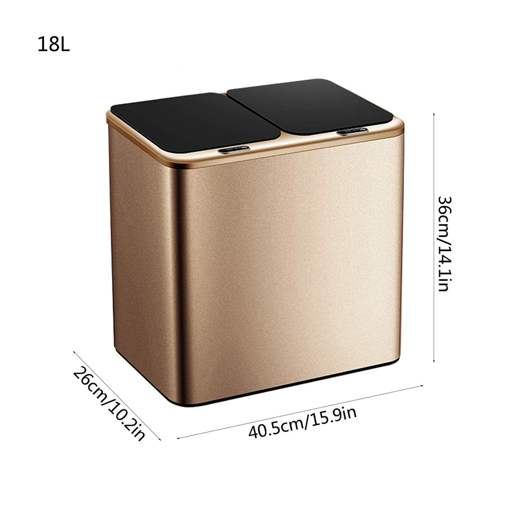 Smart Dual Compartment Sensor Trash Can, Large Capacity Stainless Steel Kitchen Waste Bin with Lid