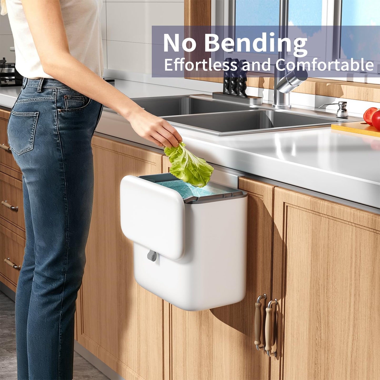 Kitchen Compost Bin – 2.6 Gallon, Hanging / Countertop, Lid, Food Waste Bin, Indoor Outdoor Use