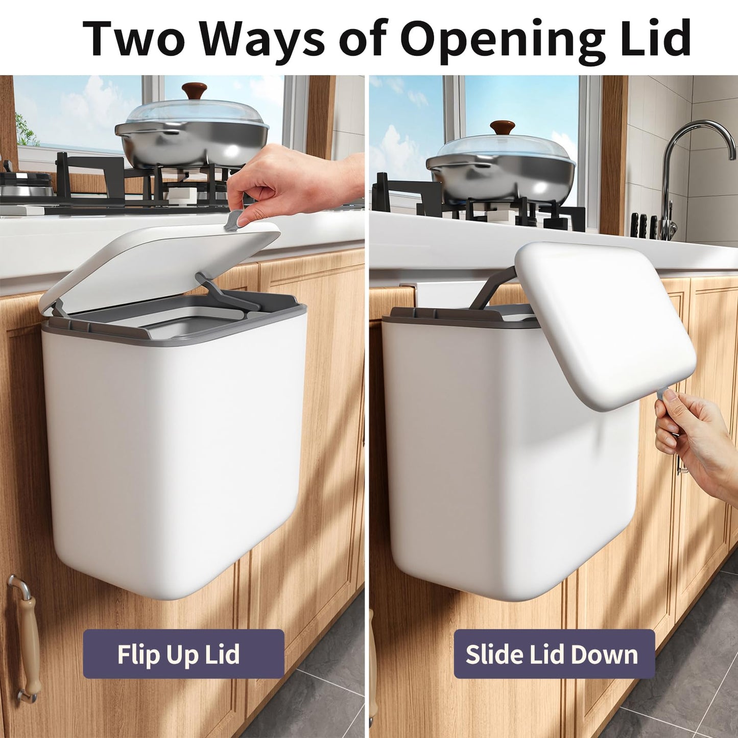 Kitchen Compost Bin – 2.6 Gallon, Hanging / Countertop, Lid, Food Waste Bin, Indoor Outdoor Use
