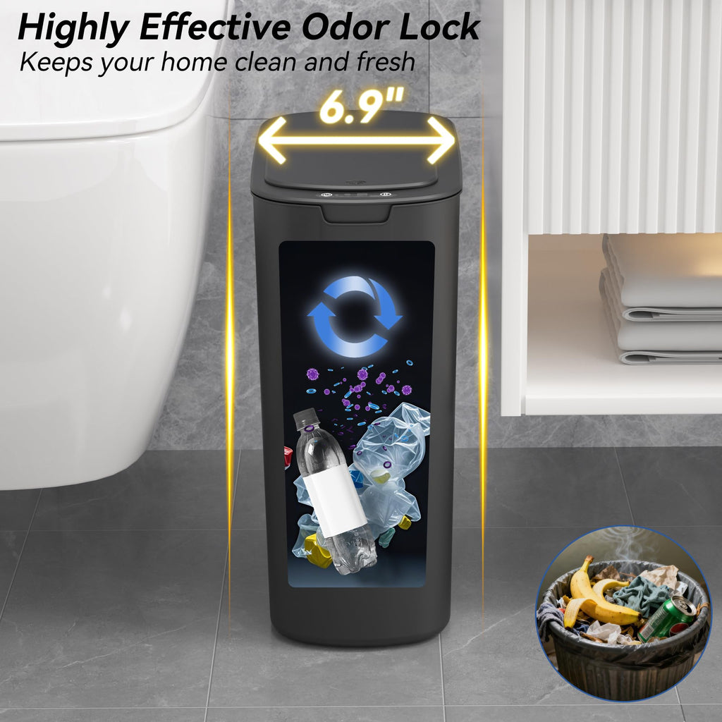 Bathroom Smart Trash Can – 5 Gallon / 18L, Touchless Motion Sensor, Slim Narrow Design, Lid, Home Office Bedroom RV