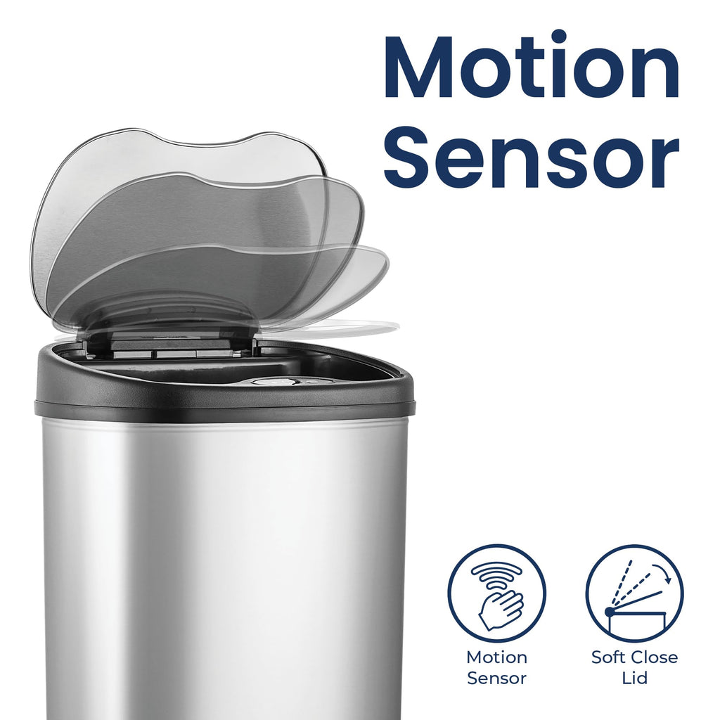 13 Gallon Smart Sensor Trash Can – 50L, Touchless, Odor Seal, Stainless Steel, Soft-Close Lid