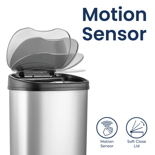 13 Gallon Smart Sensor Trash Can – 50L, Touchless, Odor Seal, Stainless Steel, Soft-Close Lid