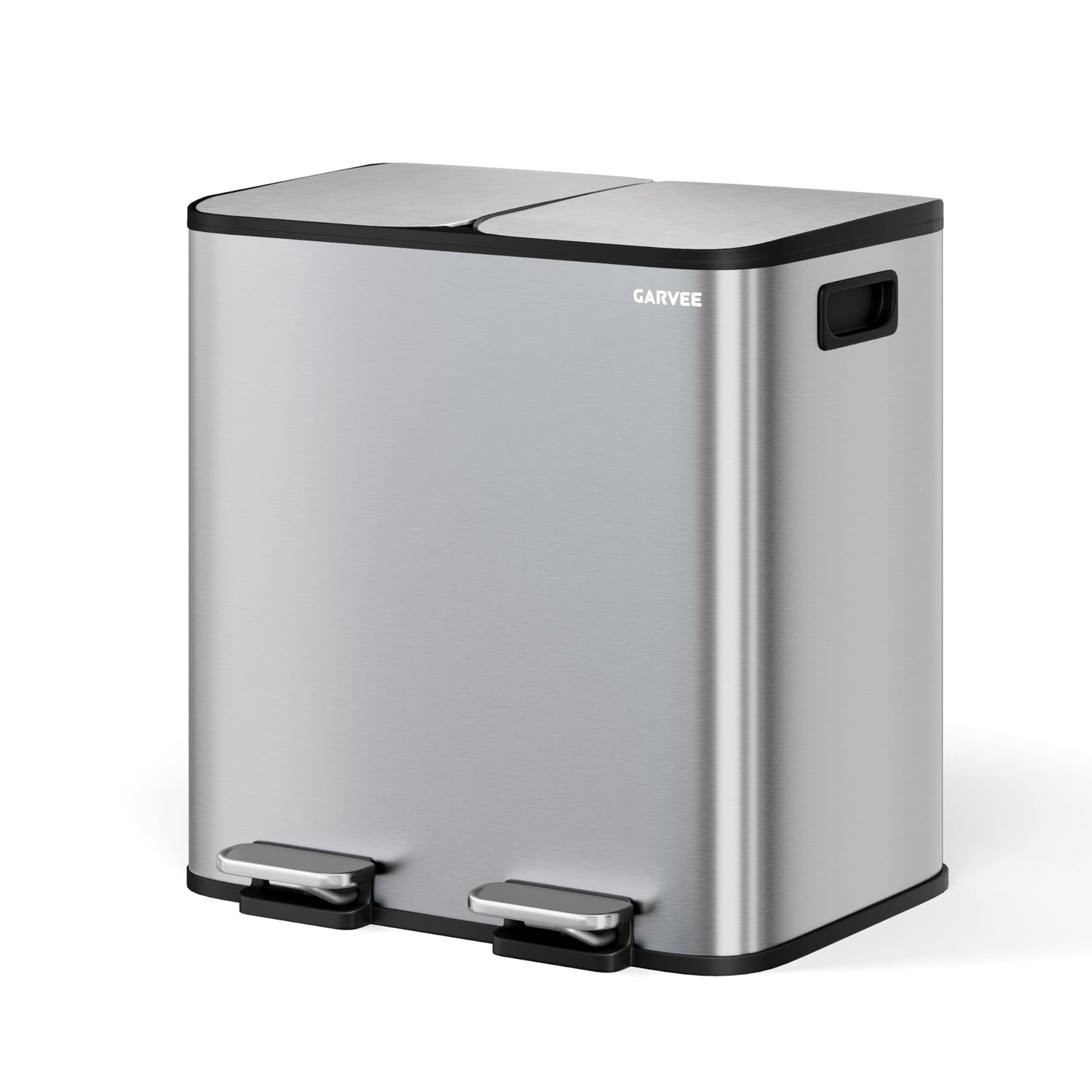 Double Step Trash Can – 2 x 8 Gallon, Stainless Steel, Dual Compartment, Soft-Close Lid, Recycling Bin