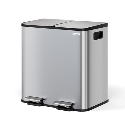 Double Step Trash Can – 2 x 8 Gallon, Stainless Steel, Dual Compartment, Soft-Close Lid, Recycling Bin