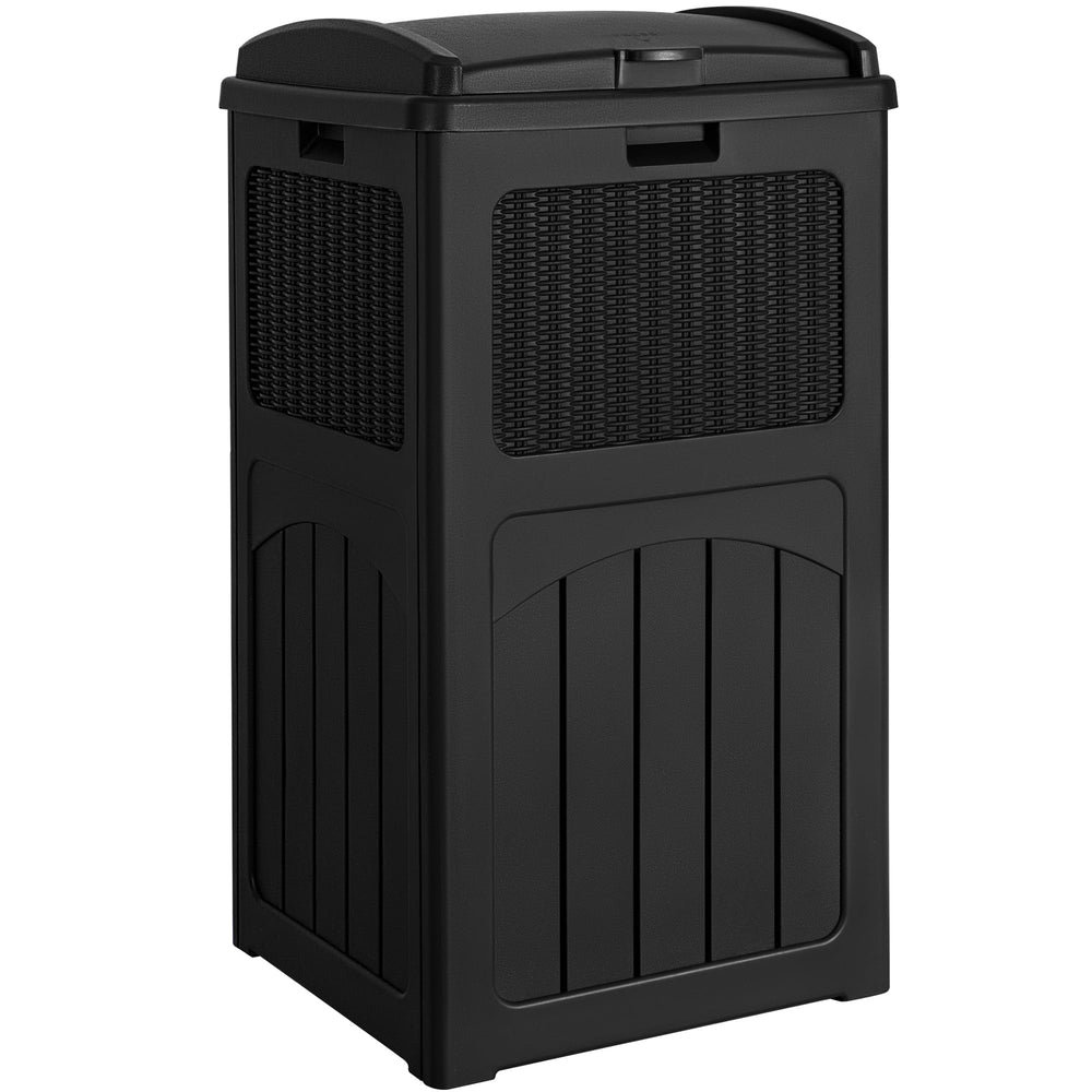 33 Gallon Outdoor Trash Can – Hideaway Resin Waste Bin, Waterproof, Tiered Lid, Patio Deck Backyard Garbage Container