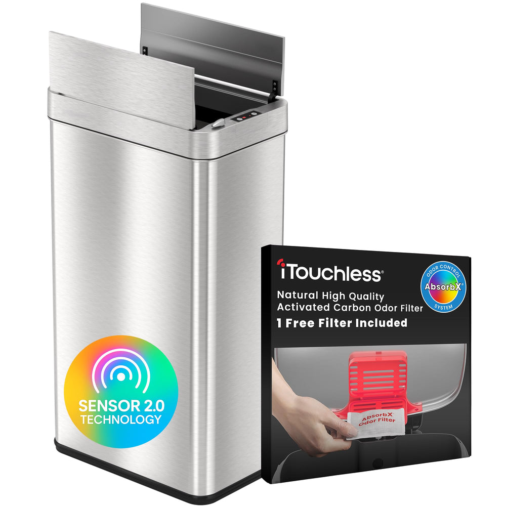 18 Gallon Smart Sensor Trash Can – Wings Opening Lid, Odor Filter, Dog-Proof Lock, Stainless Steel, Kitchen Office Bin