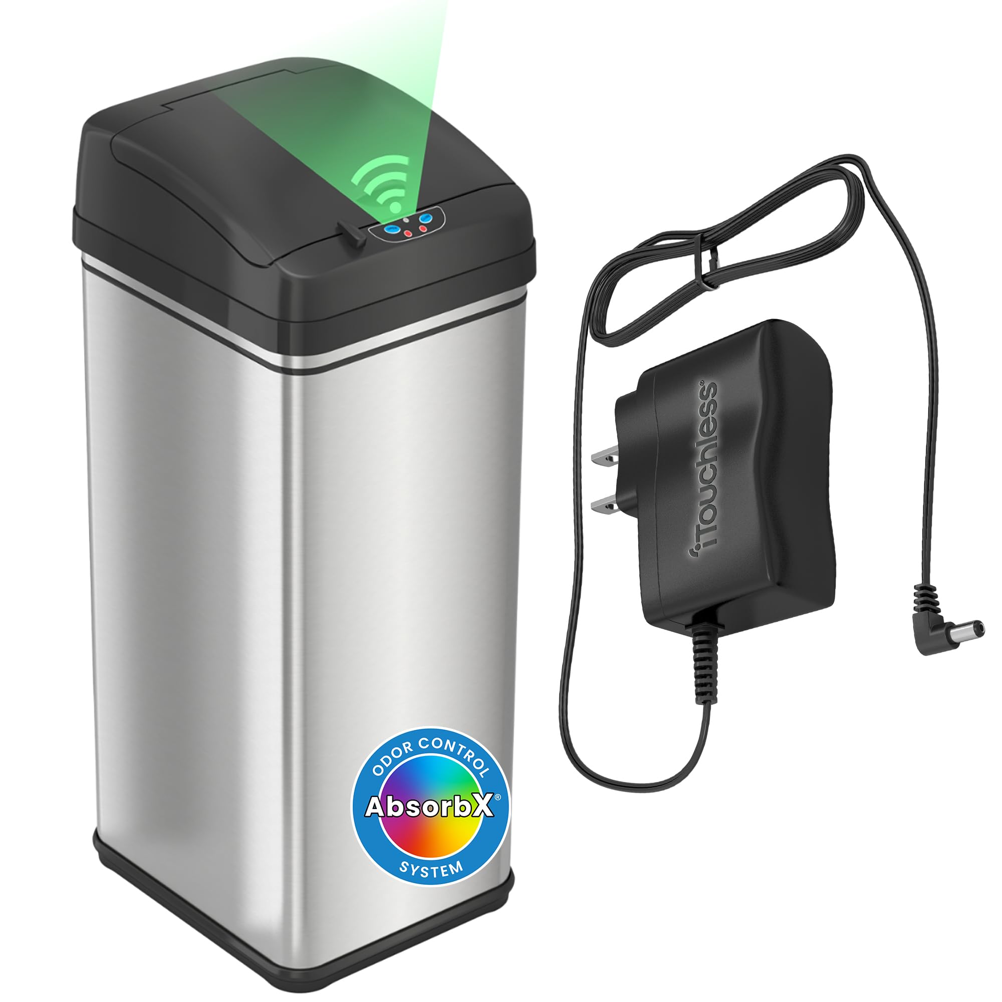 13 Gallon Oval Smart Sensor Trash Can – 50L, Odor Filter, Stainless Steel, Motion Activated, Soft-Close Lid