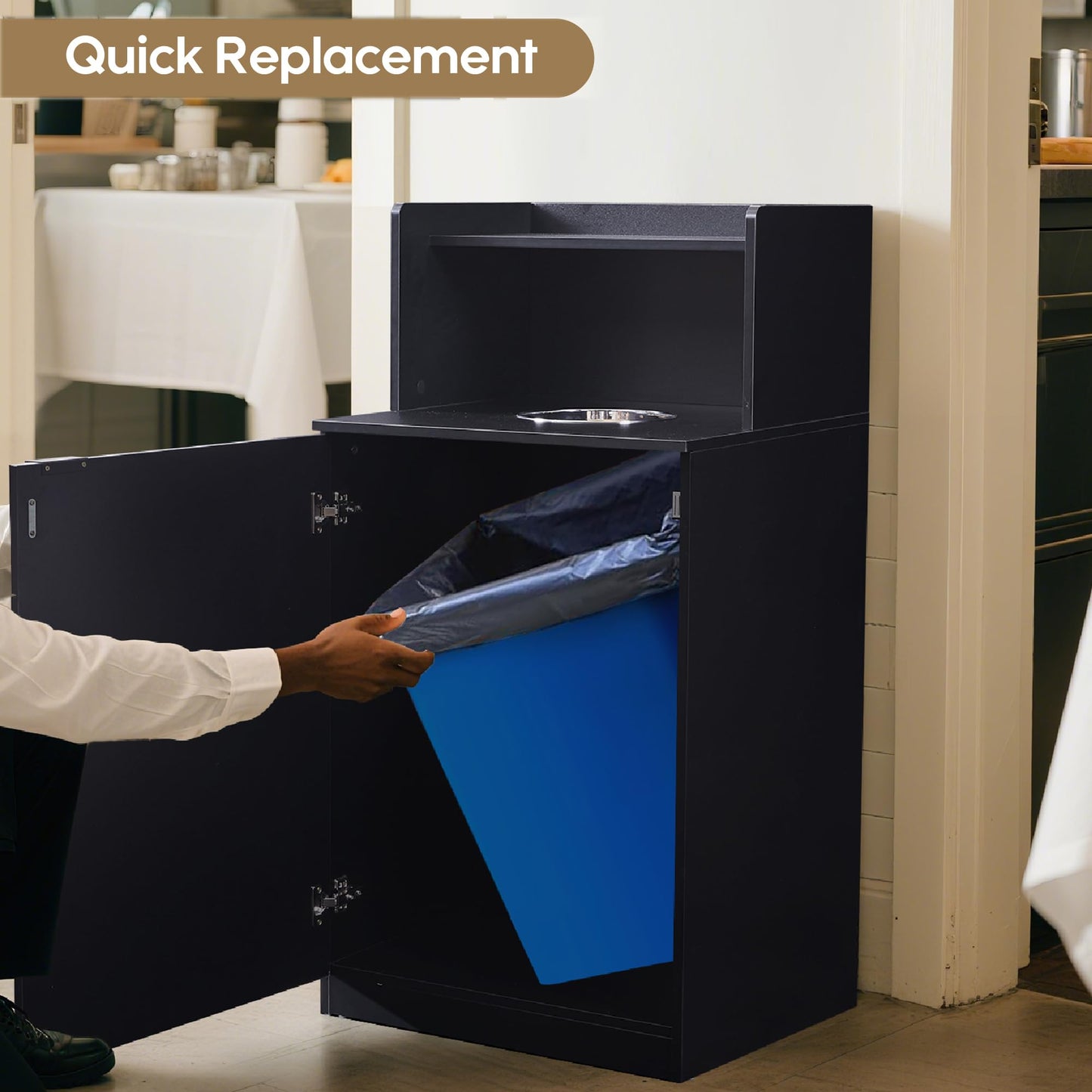 32 Gallon Commercial Restaurant Trash Cabinet – Wooden Enclosure, Large Waste Bin, Tray Holder, Door, Kitchen Office Cafeteria Garbage Container