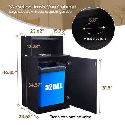 32 Gallon Commercial Restaurant Trash Cabinet – Wooden Enclosure, Large Waste Bin, Tray Holder, Door, Kitchen Office Cafeteria Garbage Container