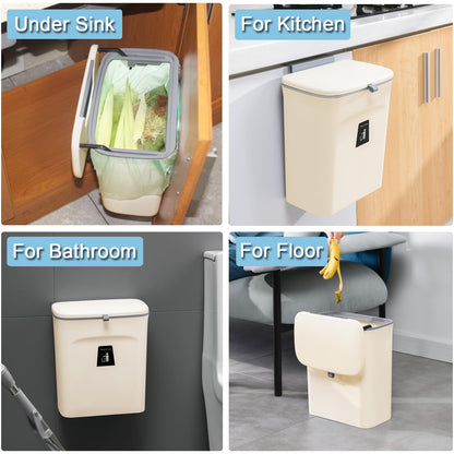 2.4 Gallon Kitchen Compost Bin – Countertop / Under Sink, Hanging Lid, Mountable Indoor Waste Bin