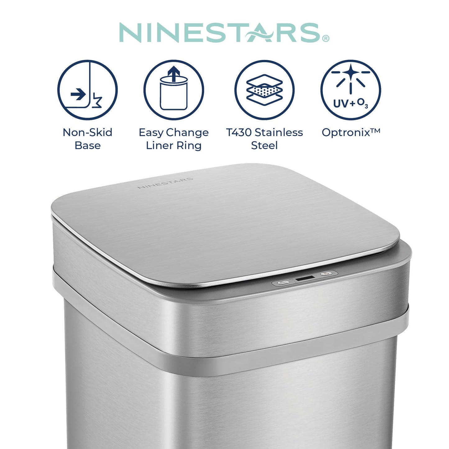 Smart Sensor Trash Can – 13 Gallon / 50L, UV Ozone Odor Control, Motion Lid, Stainless Steel, Kitchen Office Bin