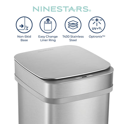 Smart Sensor Trash Can – 13 Gallon / 50L, UV Ozone Odor Control, Motion Lid, Stainless Steel, Kitchen Office Bin