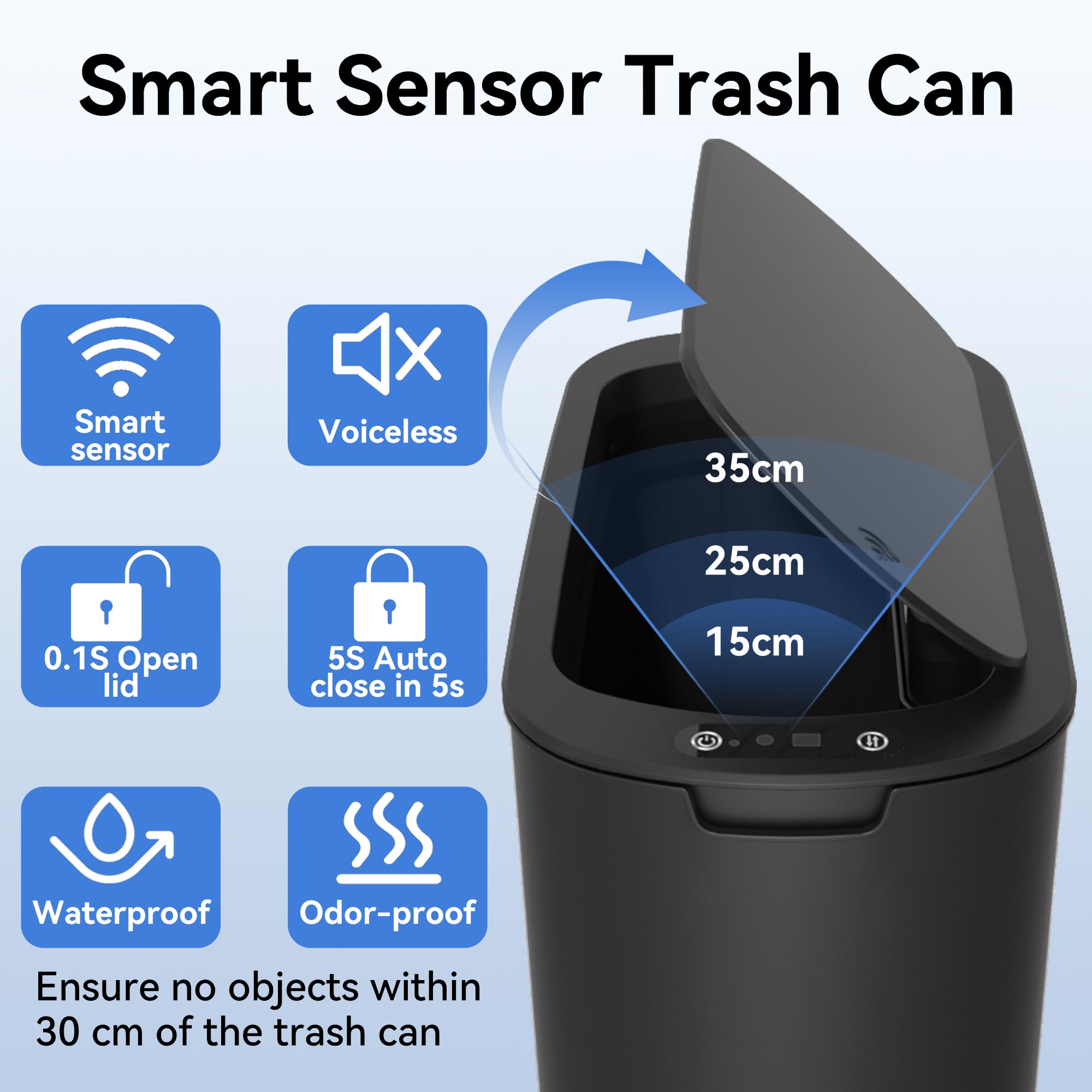 Bathroom Smart Trash Can – 5 Gallon / 18L, Touchless Motion Sensor, Slim Narrow Design, Lid, Home Office Bedroom RV