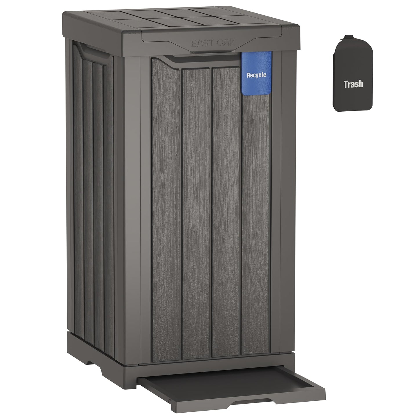 Outdoor Trash Can – Waterproof Resin Garbage Bin, Tiered Lid, Drip Tray, Patio Deck Backyard Waste Container