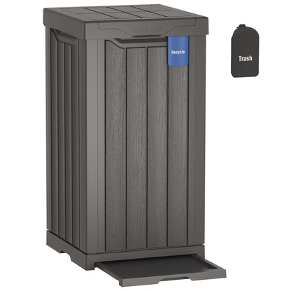 Outdoor Trash Can – Waterproof Resin Garbage Bin, Tiered Lid, Drip Tray, Patio Deck Backyard Waste Container