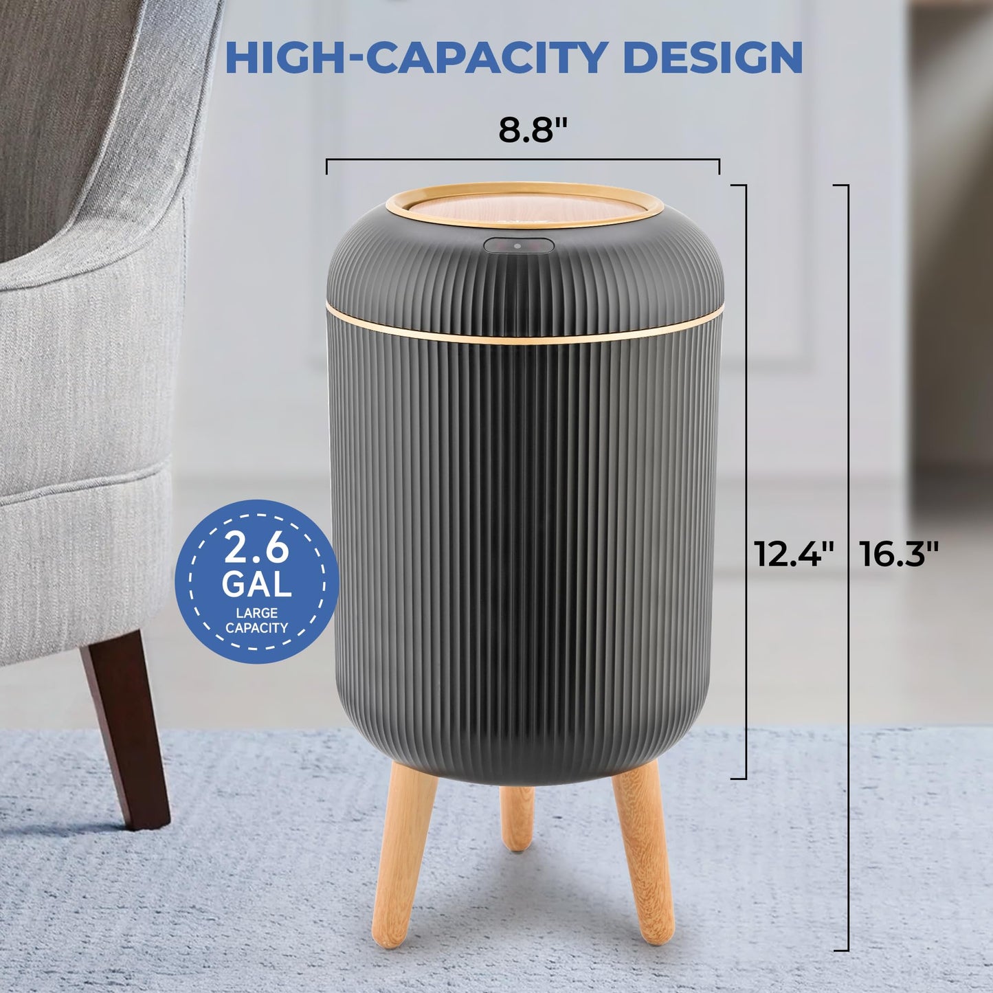 Smart Sensor Wastebasket – Waterproof Plastic, Touchless Lid, Hygienic Kitchen Bathroom Bedroom Office Bin
