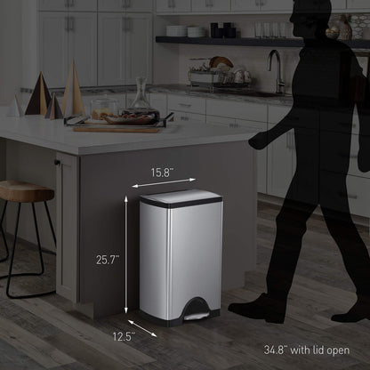 Rectangular Step Trash Can – Brushed Stainless Steel, Kitchen Waste Bin, Soft-Close Lid