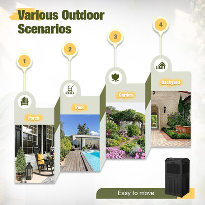 33 Gallon Outdoor Trash Can – Hideaway Resin Waste Bin, Waterproof, Tiered Lid, Patio Deck Backyard Garbage Container