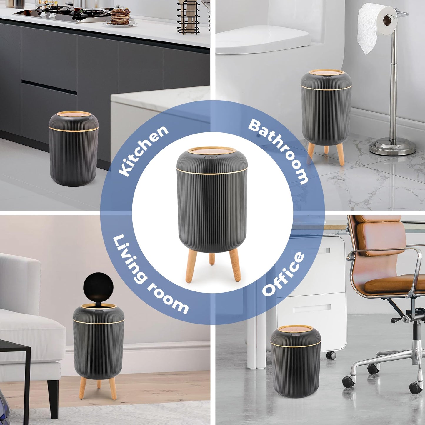 Smart Sensor Wastebasket – Waterproof Plastic, Touchless Lid, Hygienic Kitchen Bathroom Bedroom Office Bin