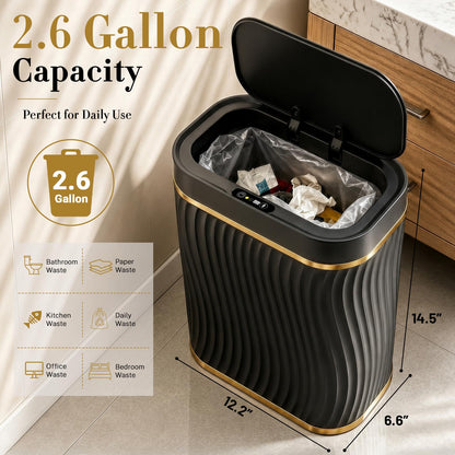 2.6 Gallon Smart Sensor Trash Can – Touchless Lid, Slim Waterproof Bathroom Bin, Compact Bedroom Office Waste Bin