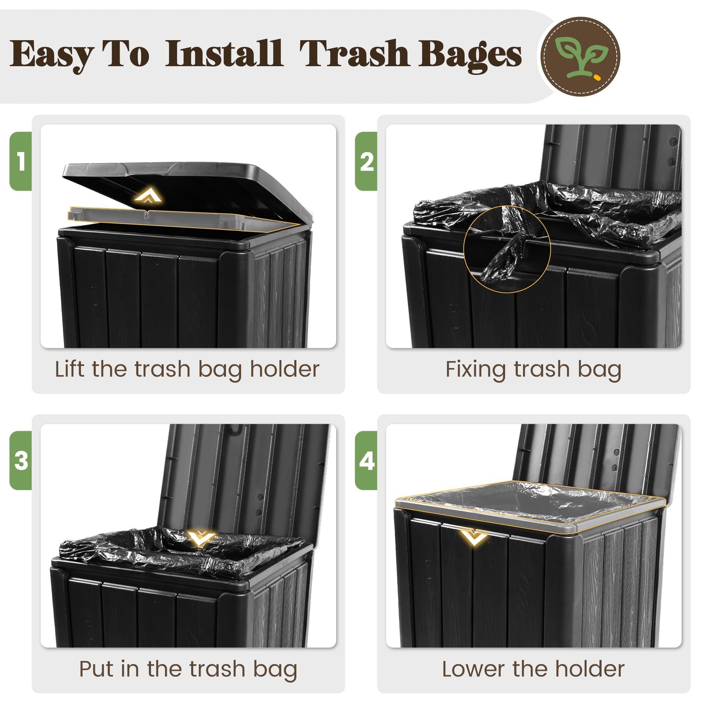 Outdoor Trash Can with Lid – Waterproof Resin Garbage Bin, Patio Garage Deck Backyard Waste Container