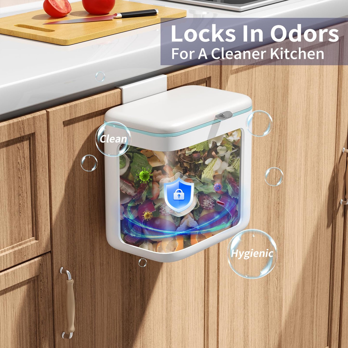Kitchen Compost Bin – 2.6 Gallon, Hanging / Countertop, Lid, Food Waste Bin, Indoor Outdoor Use