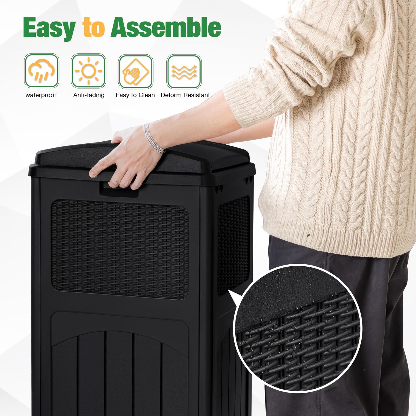 30 Gallon Outdoor Trash Can – Resin Hideaway Garbage Bin with Lid, Waterproof Patio Waste Container