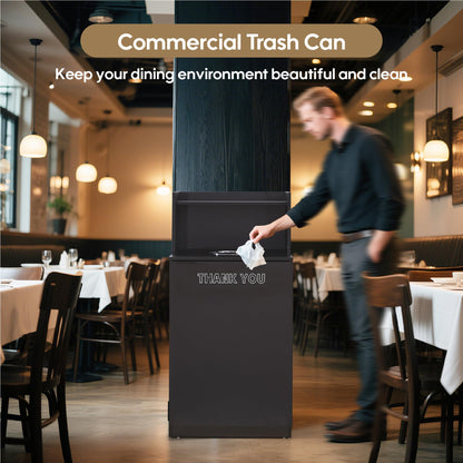 32 Gallon Commercial Restaurant Trash Cabinet – Wooden Enclosure, Large Waste Bin, Tray Holder, Door, Kitchen Office Cafeteria Garbage Container