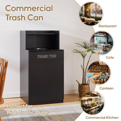 32 Gallon Commercial Restaurant Trash Cabinet – Wooden Enclosure, Large Waste Bin, Tray Holder, Door, Kitchen Office Cafeteria Garbage Container