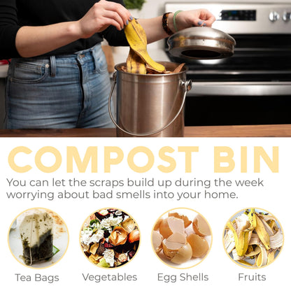 Compost Bin – 1.3 Gallon, Kitchen Countertop Waste Bin, Charcoal Filter, Odor Control