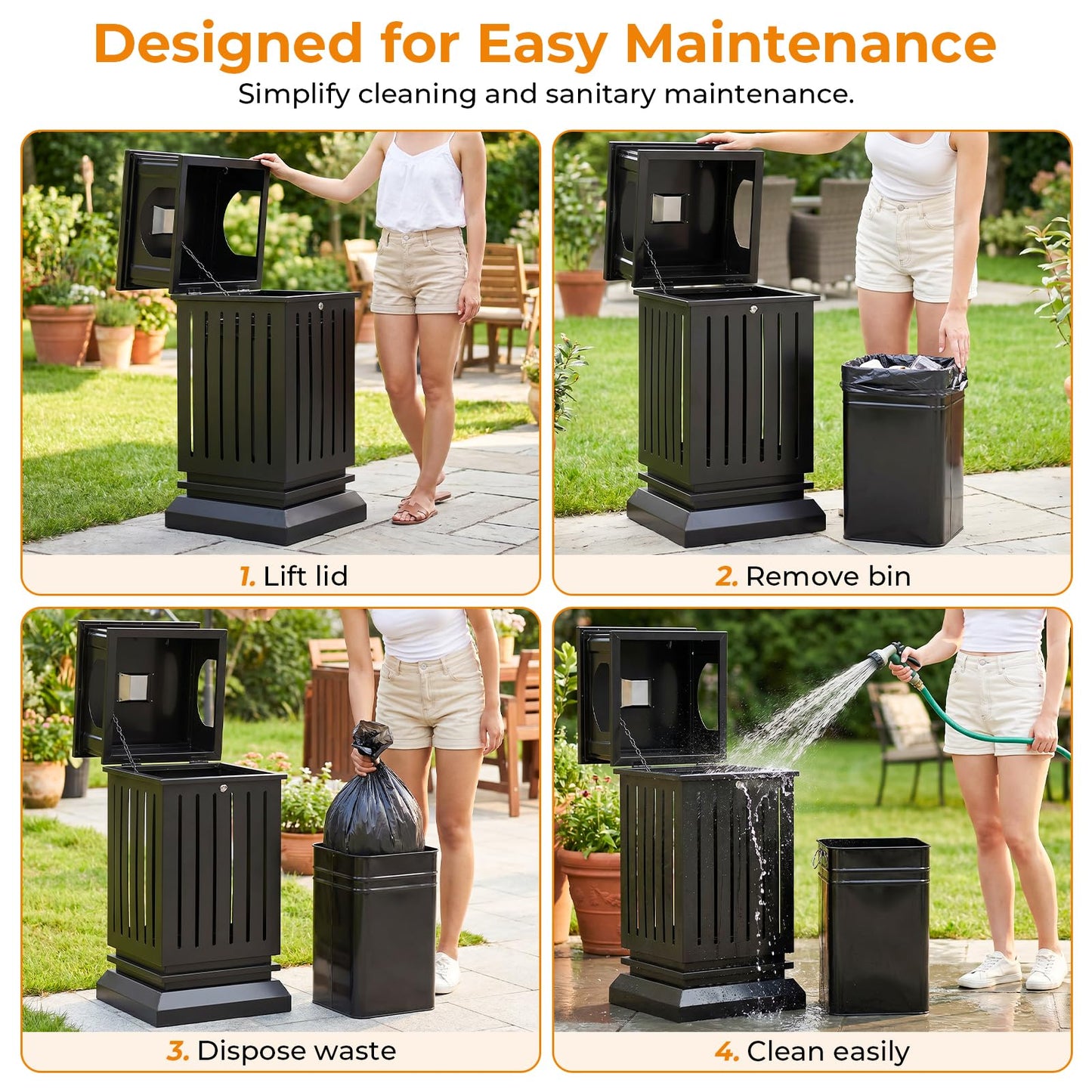 Outdoor Stainless Steel Trash Can – Commercial Heavy Duty Waste Bin, Locking Lid, Industrial Yard Garage Garbage Enclosure