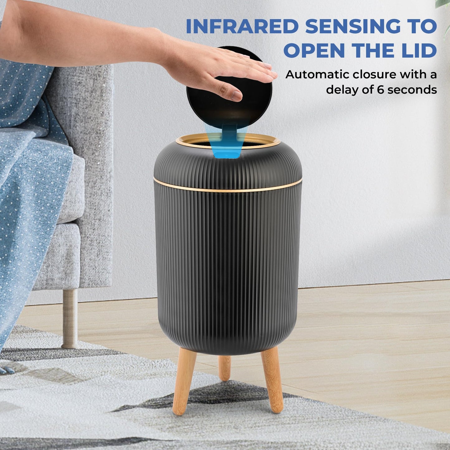 Smart Sensor Wastebasket – Waterproof Plastic, Touchless Lid, Hygienic Kitchen Bathroom Bedroom Office Bin
