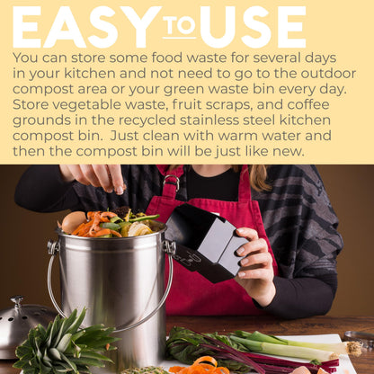 Compost Bin – 1.3 Gallon, Kitchen Countertop Waste Bin, Charcoal Filter, Odor Control