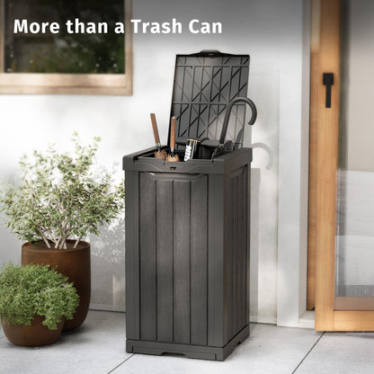 Outdoor Trash Can – Waterproof Resin Garbage Bin, Tiered Lid, Drip Tray, Patio Deck Backyard Waste Container