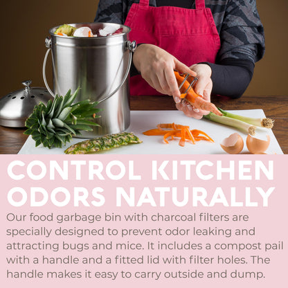 Compost Bin – 1.3 Gallon, Kitchen Countertop Waste Bin, Charcoal Filter, Odor Control