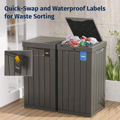 Outdoor Trash Can – Waterproof Resin Garbage Bin, Tiered Lid, Drip Tray, Patio Deck Backyard Waste Container