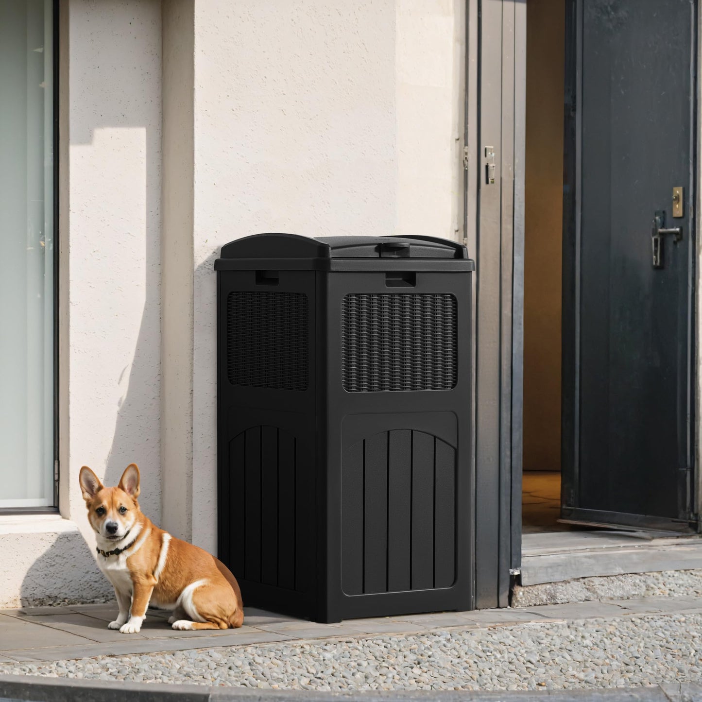 30 Gallon Outdoor Trash Can – Resin Hideaway Garbage Bin with Lid, Waterproof Patio Waste Container