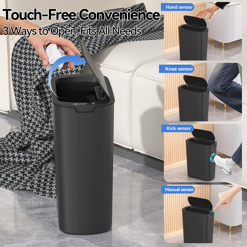 Bathroom Smart Trash Can – 5 Gallon / 18L, Touchless Motion Sensor, Slim Narrow Design, Lid, Home Office Bedroom RV