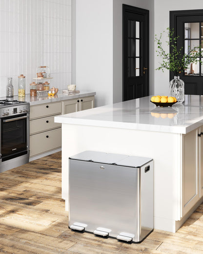 60L Triple Compartment Recycling Trash Can – 3×20L, Stainless Steel, Pedal Step, Soft-Close Lid, Removable Buckets, Kitchen Office Bin