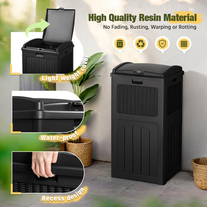 33 Gallon Outdoor Trash Can – Hideaway Resin Waste Bin, Waterproof, Tiered Lid, Patio Deck Backyard Garbage Container