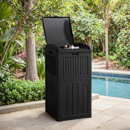 30 Gallon Outdoor Trash Can – Resin Hideaway Garbage Bin with Lid, Waterproof Patio Waste Container
