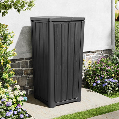 Outdoor Trash Can with Lid – Waterproof Resin Garbage Bin, Patio Garage Deck Backyard Waste Container